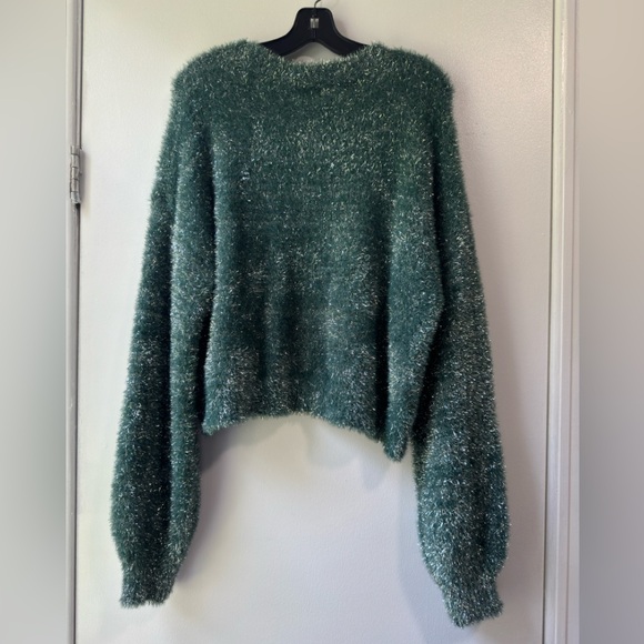 Anthropologie Maeve Tinsel Eyelash Sweater Size XL Teal Green - Picture 6 of 13